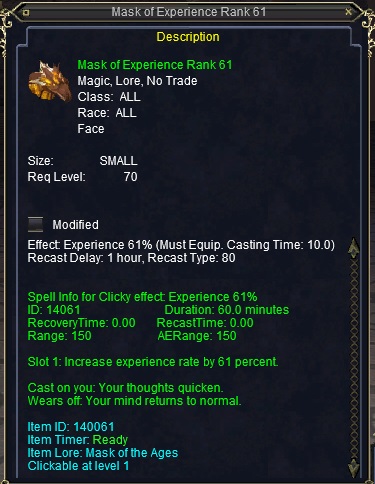 Mask of Experience Rank 61