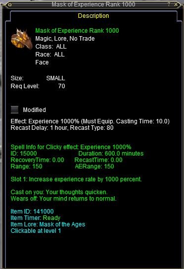 Mask of Experience Rank 1000